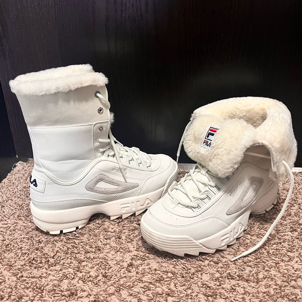 FILA Fold Down White Snow Boots - 2 styles in 1